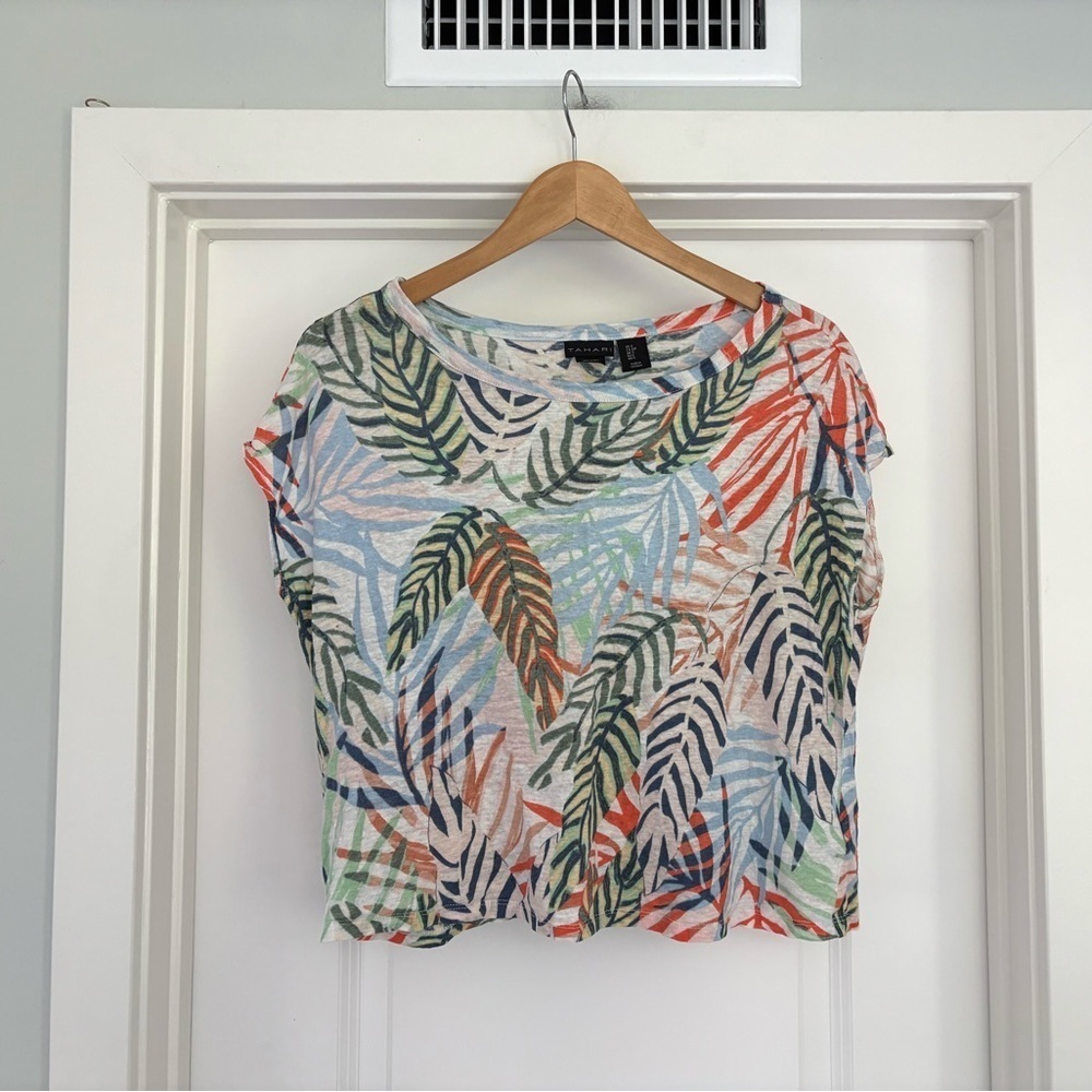 Tahari 100% Linen Boxy Tropical Oversized Shirt Size S